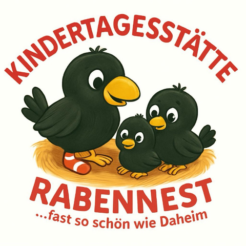 Logo der KiTa Rabennest mit Raben-Familie im Nest
